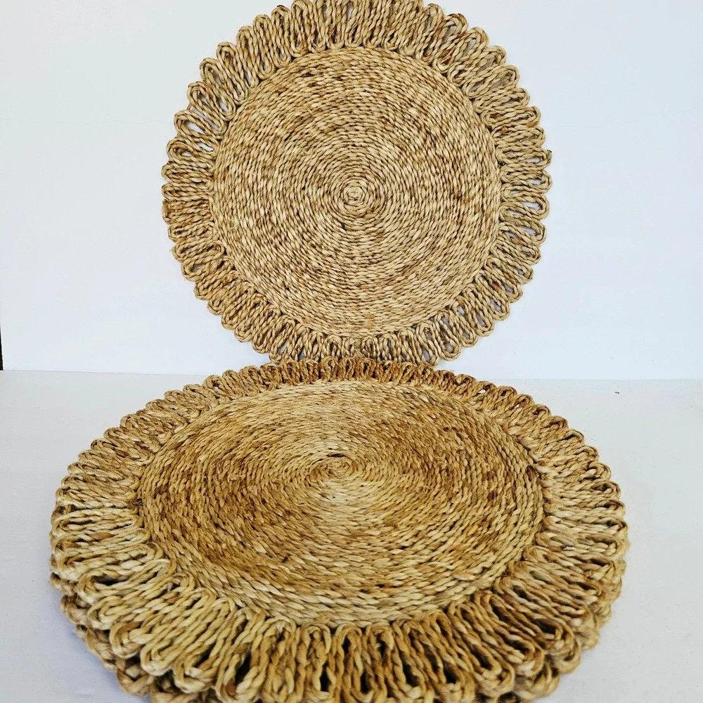 Kirkland's Home Round Jute Placemats Set of 4 Braided Woven Boho Table Chargers